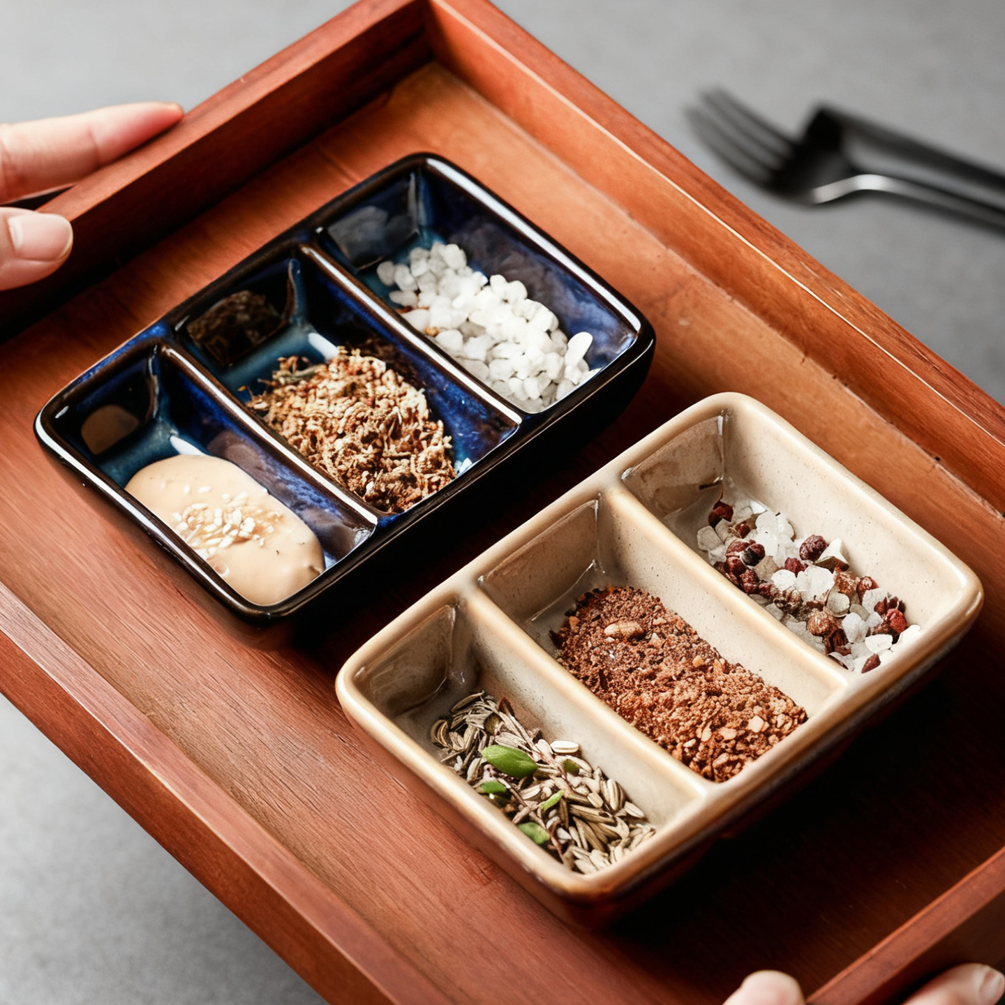 三格蘸料碟陶瓷烤肉蘸酱调料碟窑变釉下彩家用分格调味小碟子