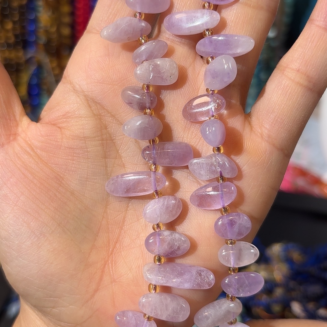 玛瑙/玉髓银S925镀金镶嵌珠宝半成品紫玉长牙一条