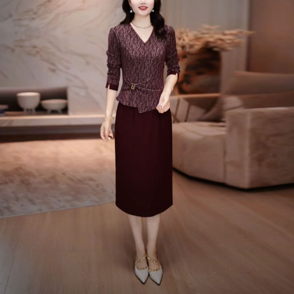 弹力软精纺时尚洋气假两件连衣裙2025秋季新款婚宴妈妈装气质裙子