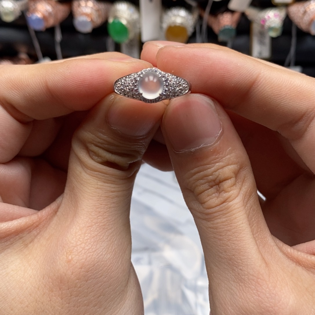 翡翠戒指银S925镶嵌天然缅甸翡翠a货