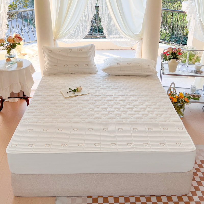 新款全棉色织水洗棉夹棉床笠纯色轻奢透气罩床防滑床防尘加厚