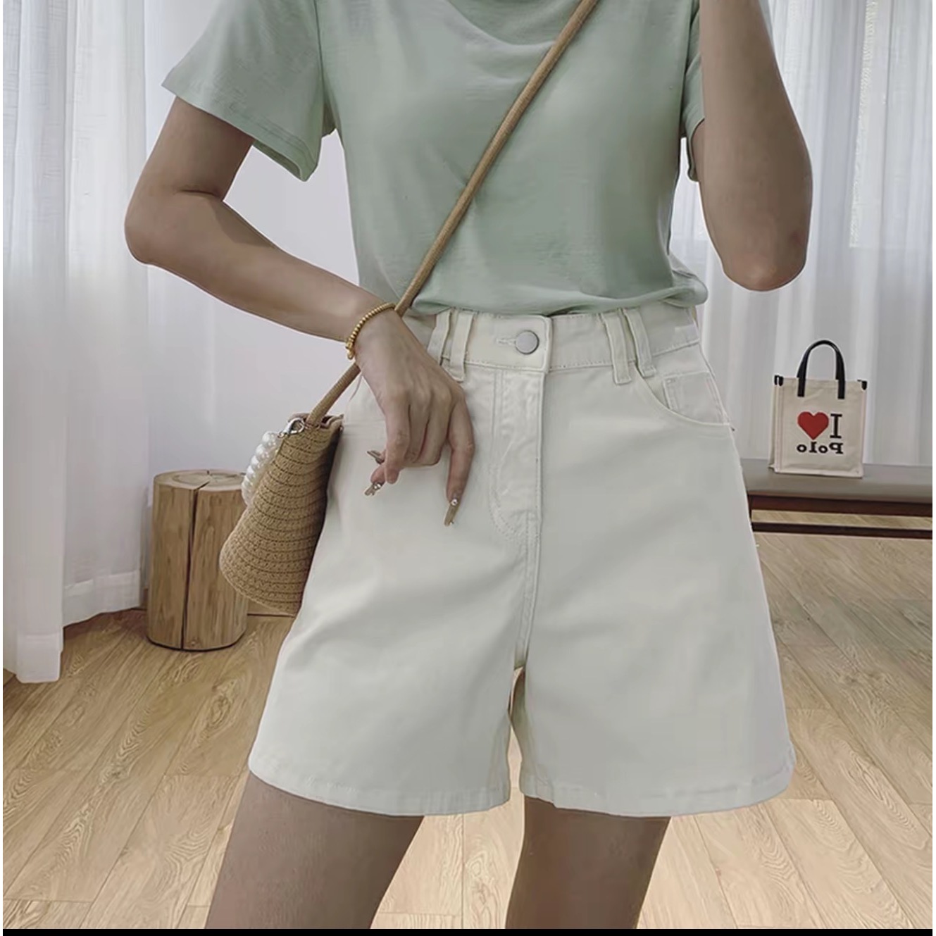 【坦姐严选 实体品质】夏薄款高腰四面弹阔腿A字短裤21298