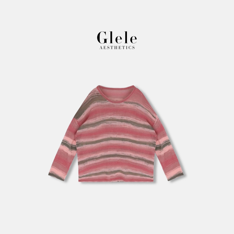 Glele私服【芭比条纹衫】时尚百搭减龄撞色条纹小衫