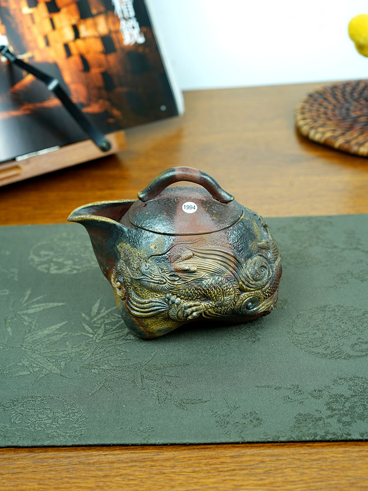 伊禾集物 日本备前烧匠人 小西陶藏 宝瓶 茶壶 雕刻龙 1994#