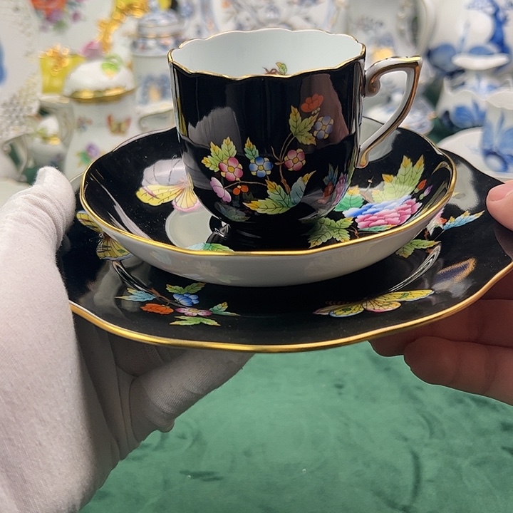 赫伦黑色女王咖啡杯碟盘