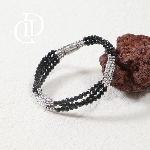 坠链均925银 梁雅帝新品【多层磁吸黑尖珠珠】法式时尚纯银项链