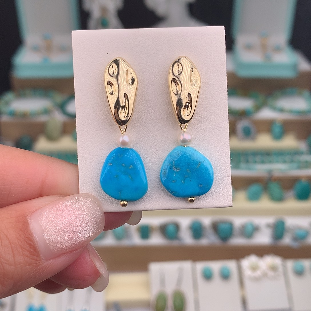 绿松石未镶嵌耳饰