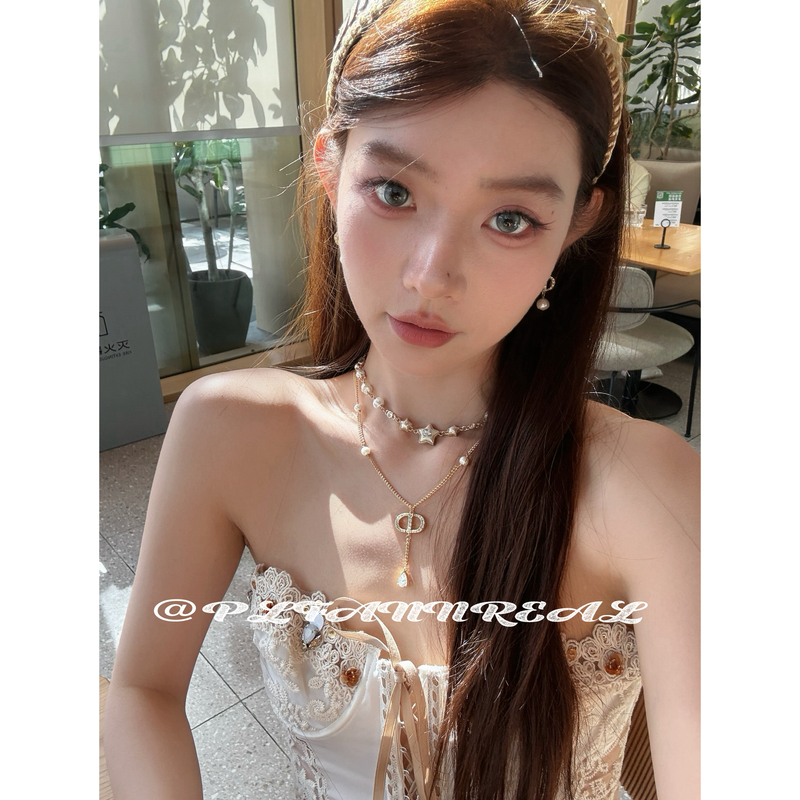 铜合金合成锆石项链 B1130 法式满钻猪鼻水滴项链