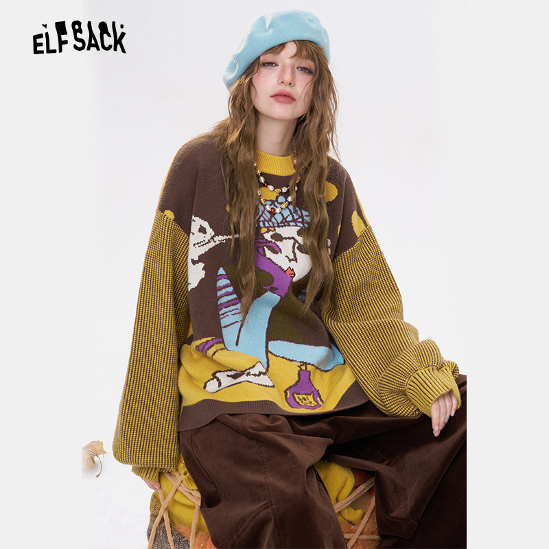 妖精的口袋原创提花宽松厚圣诞毛衣女冬设计感保暖25902001