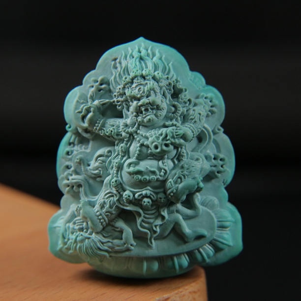 原矿绿松石雾霾蓝大黑天 尺寸32.6×40×14.5mm，重24.6g，王淼大师