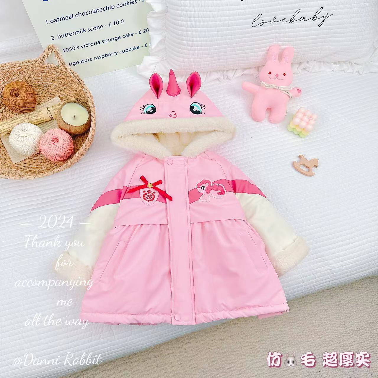 冬季新款加绒可爱卡通小马仿兔毛棉服外套 D-Z772