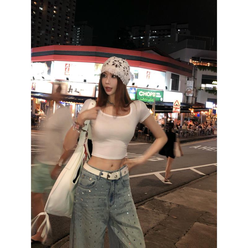 婉君Y【醋酸T】春夏短款露脐显瘦百搭时尚上衣T恤LWJ25A1T550