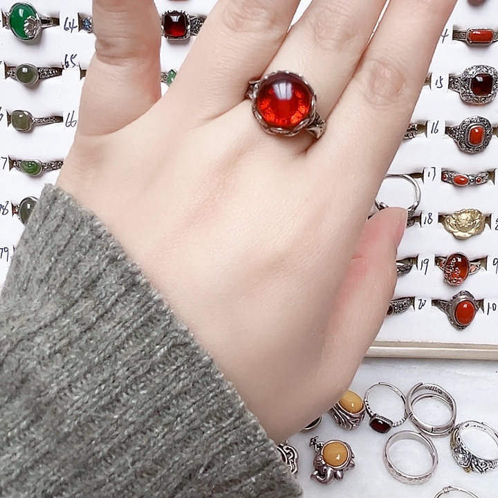 血珀银S925镶嵌戒指