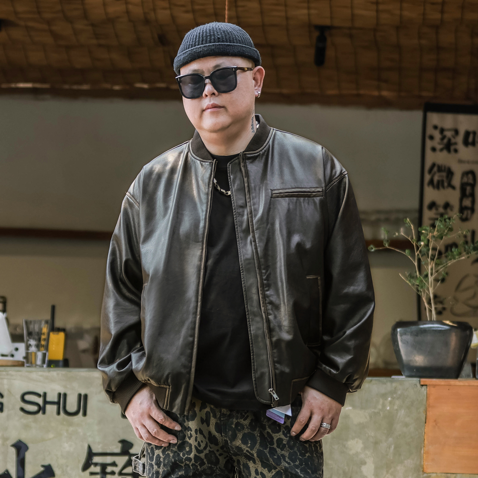 徐天霸大码美式西部手工擦旧复古皮衣帅气硬朗军事风短夹克外套男