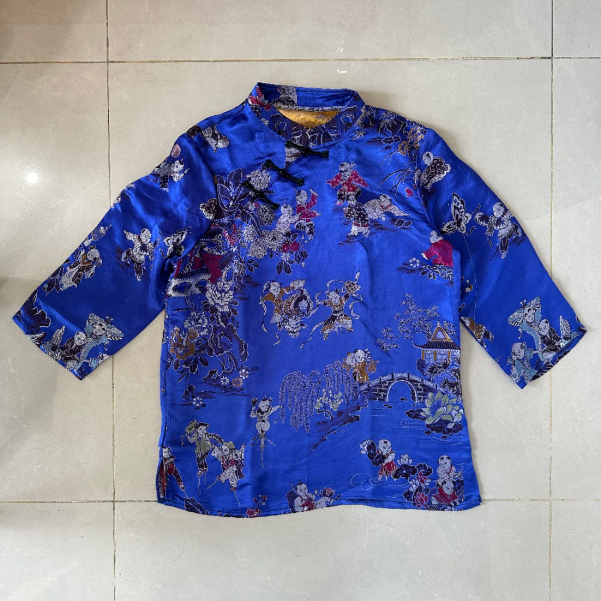 真丝老软缎桑蚕丝四季花色民族风成人中式碎花传统长袖汉服复古