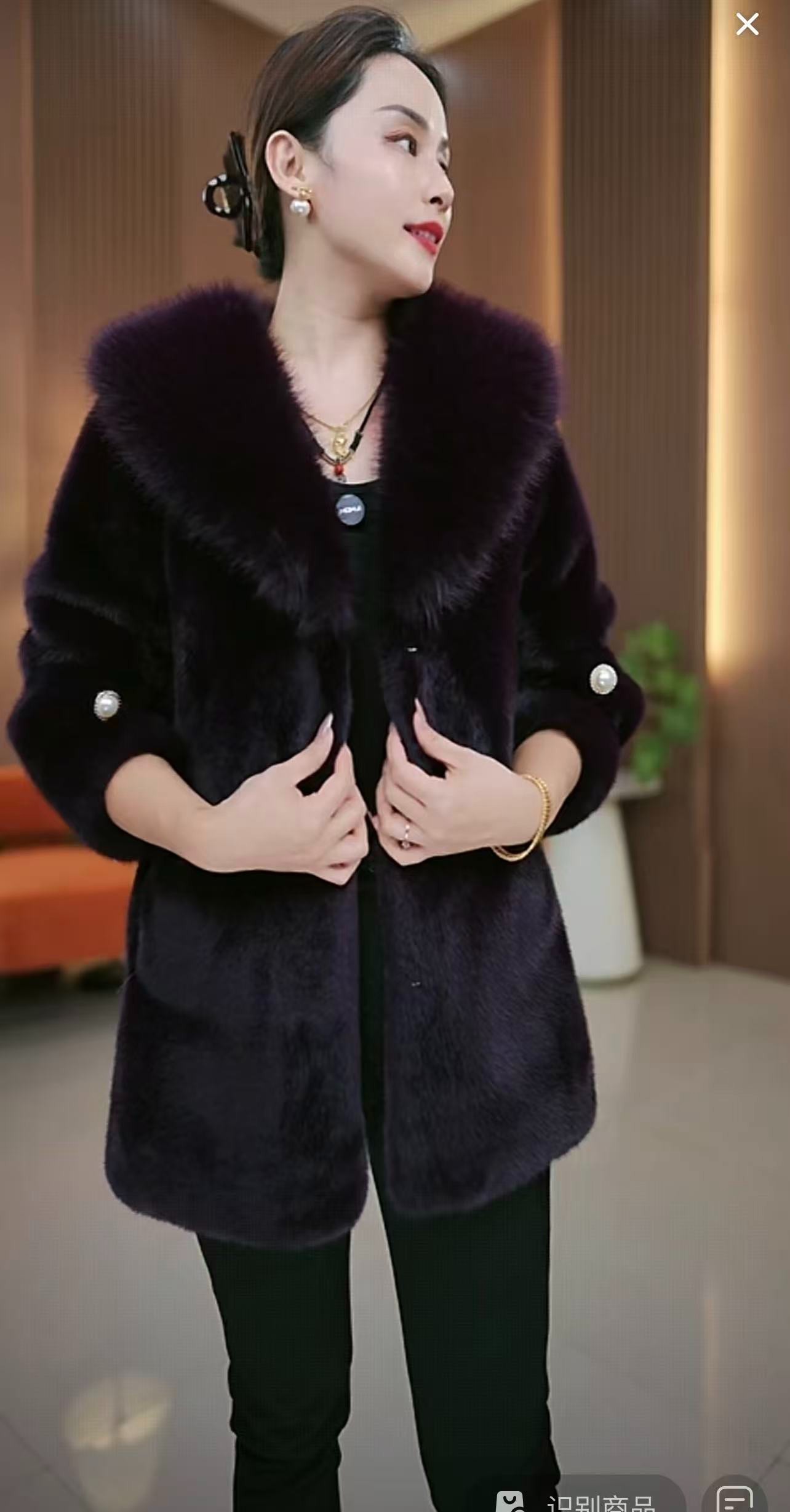 70衣长中款毛领欧貂绒秋冬季新款时尚百搭气质外套