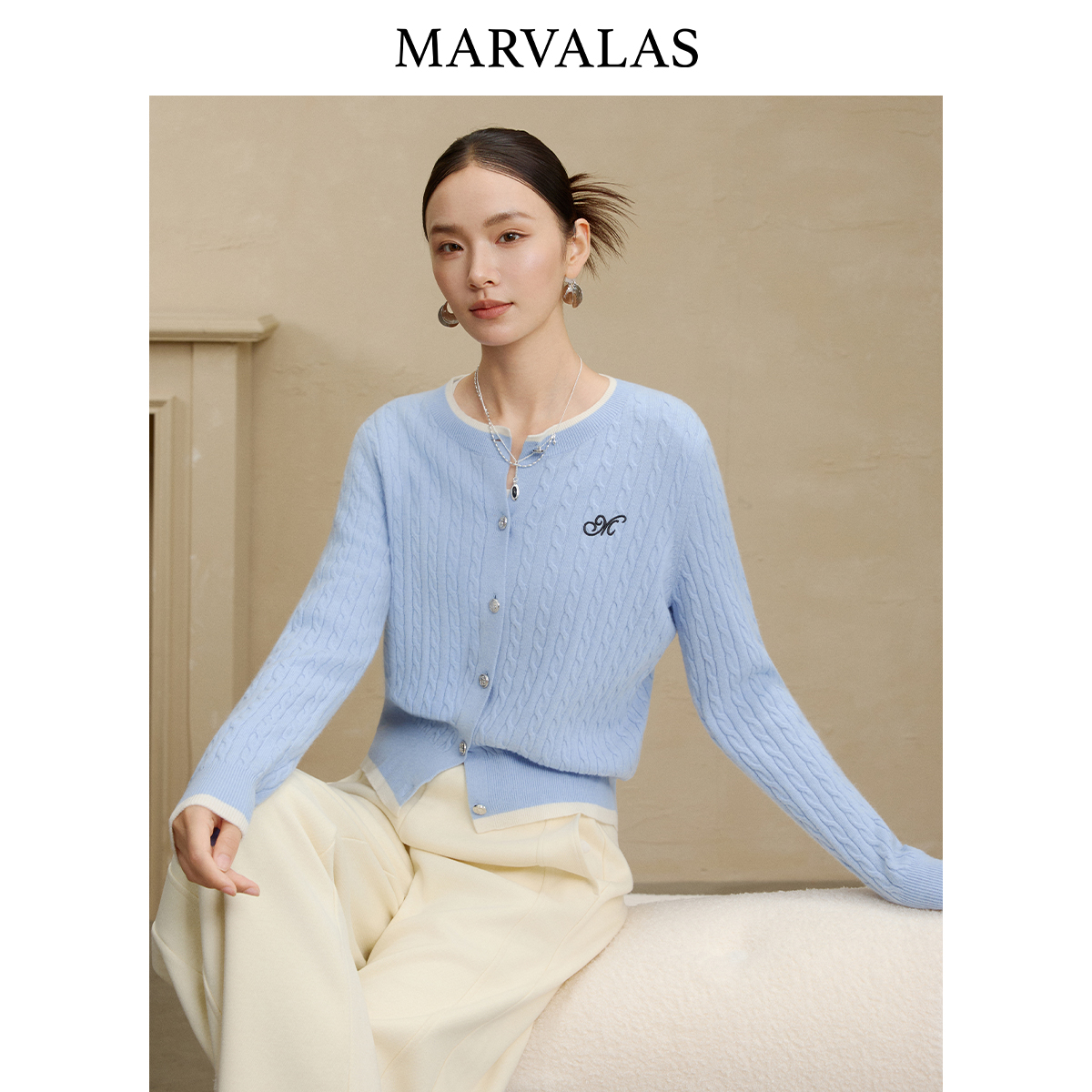 【小铃铛】绵羊毛撞色针织衫【冬季时尚减龄上衣女开衫外套