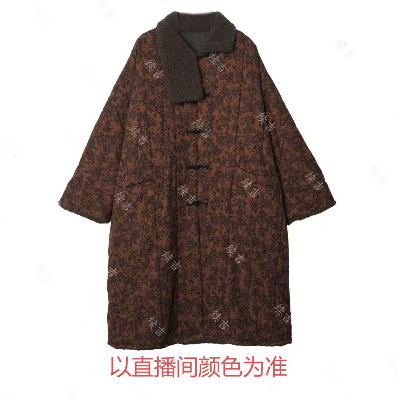 冬-续吉麻衣25-2718麻长袖盘扣印花复古国风中长款棉衣