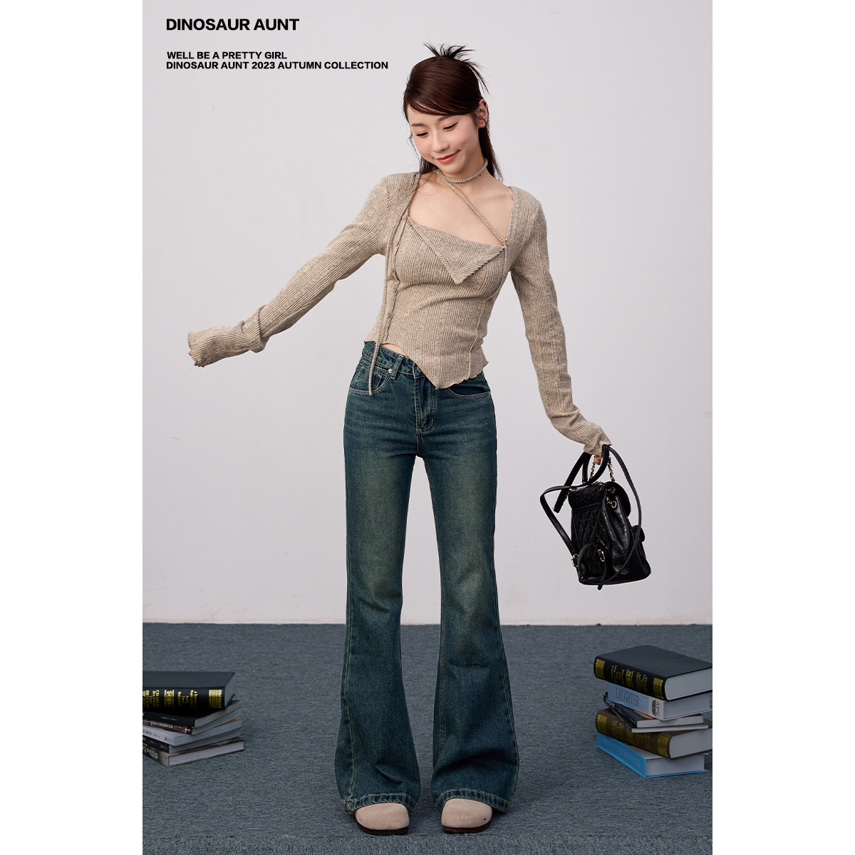 【清仓】DINOSAUR AUNT恐龙阿姨 复古色显瘦微喇牛仔裤