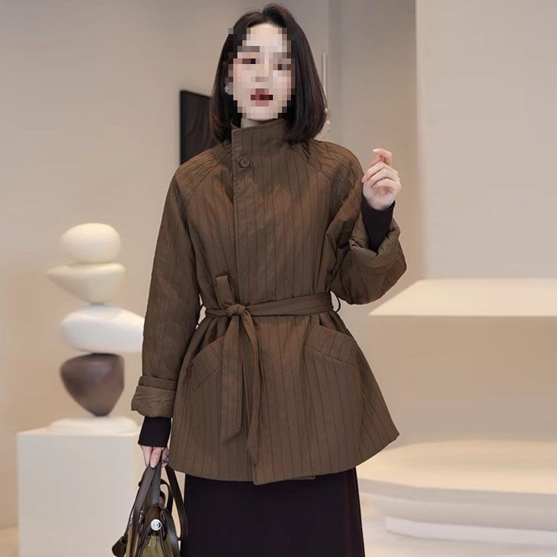 立领秋冬季立领轻薄棉服女设计感收腰显瘦时尚减龄百搭复古赫本风