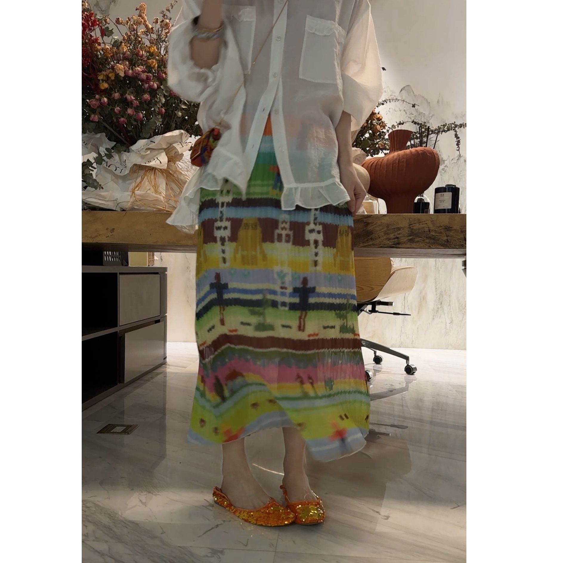 【小女孩半裙】全松紧腰彩色褶皱半裙 J25BQ204