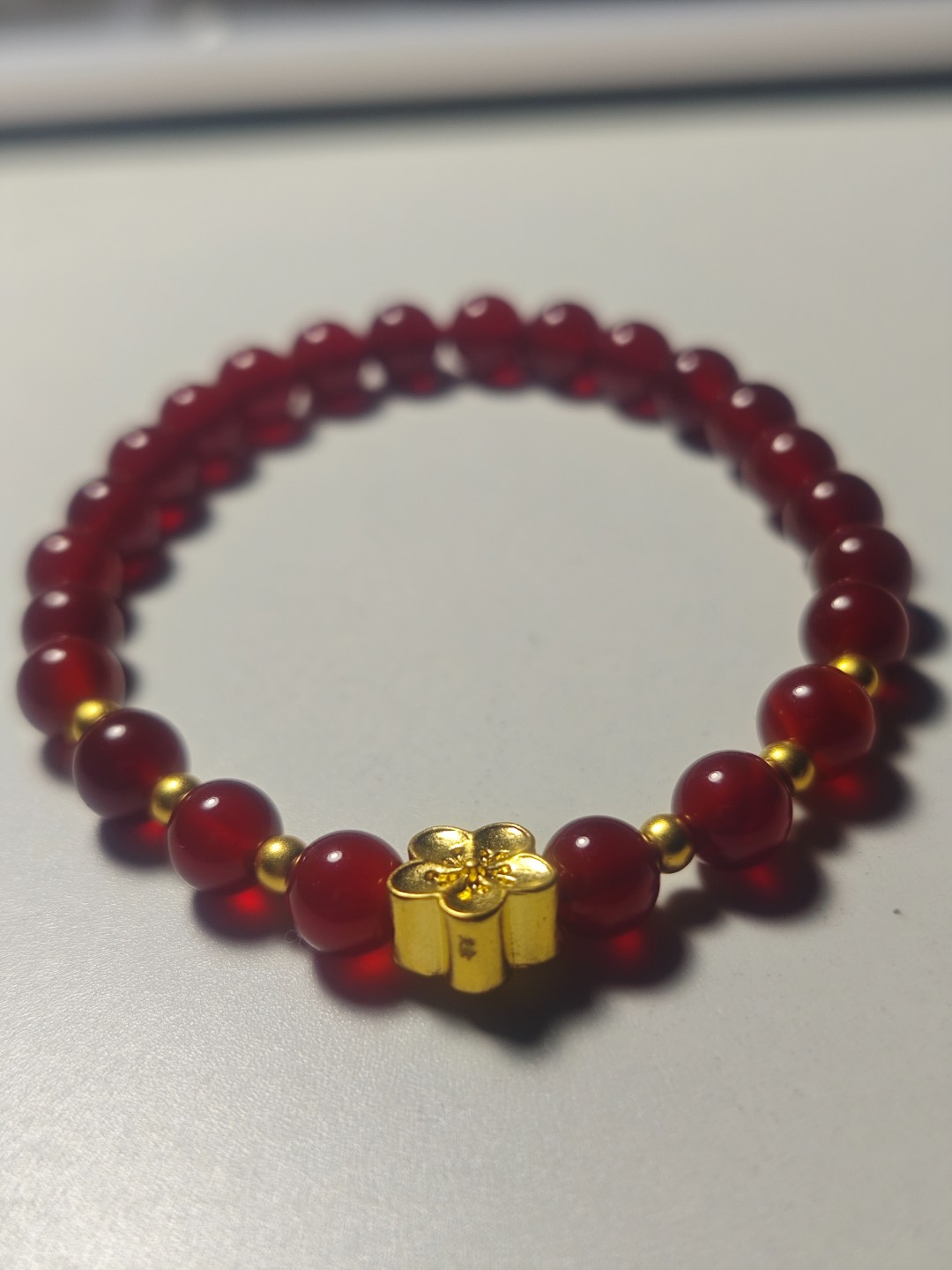 B（042）足金卡八桃花+3mm金珠6颗（赠卡六红玉 髓）多样性发货