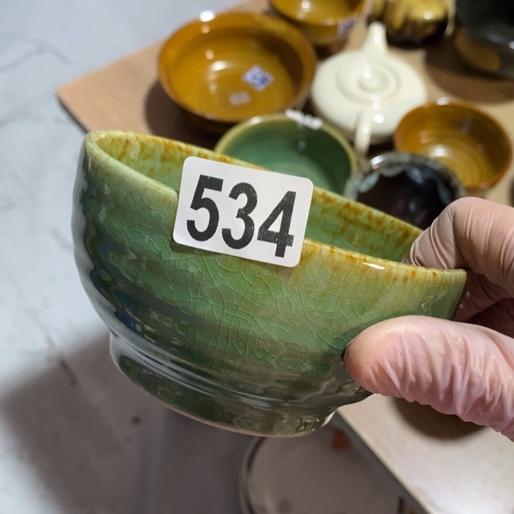 紫***默瓷片五厂洒金绿釉小碗