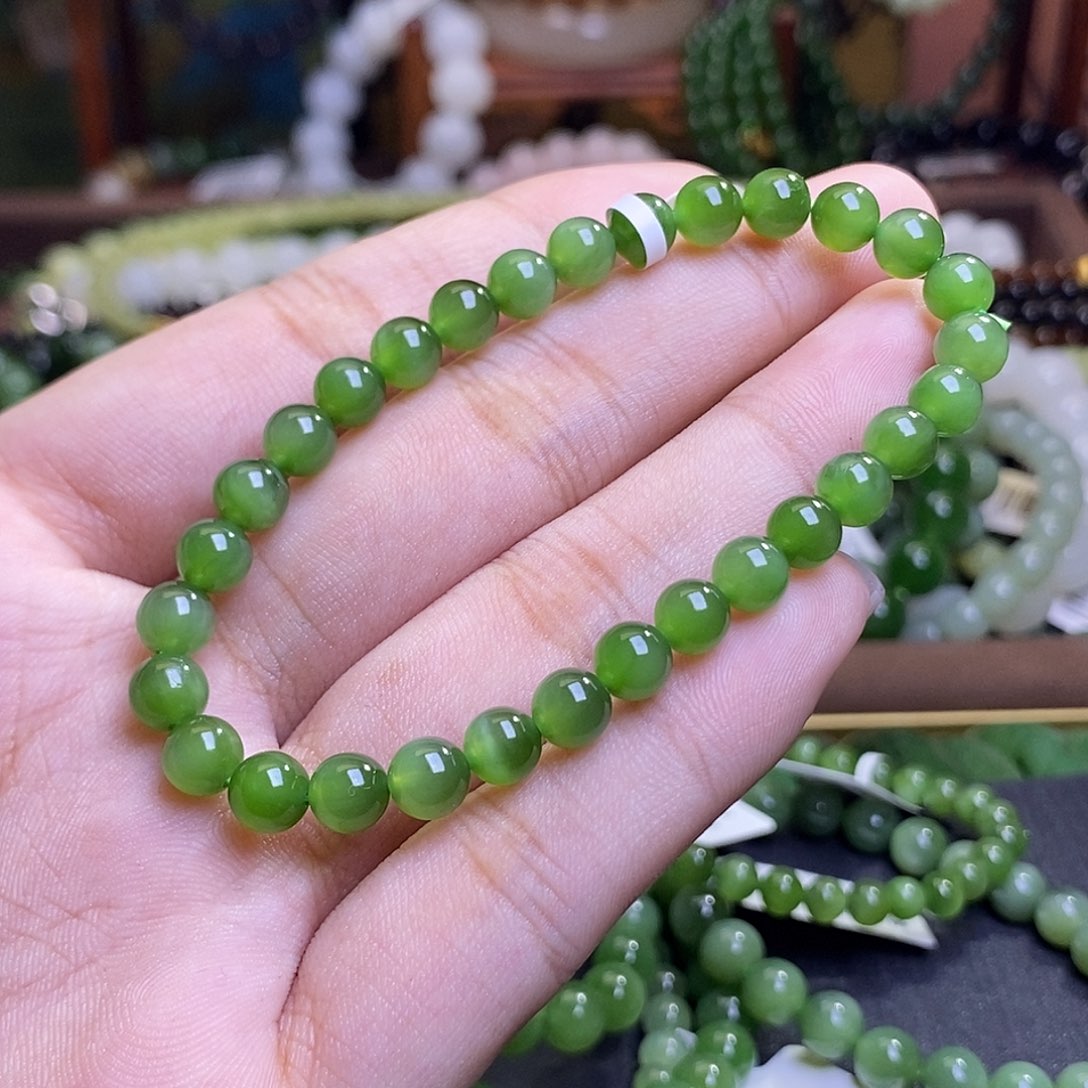 和田玉未镶嵌颈饰碧玉猫眼老矿料手串6mm