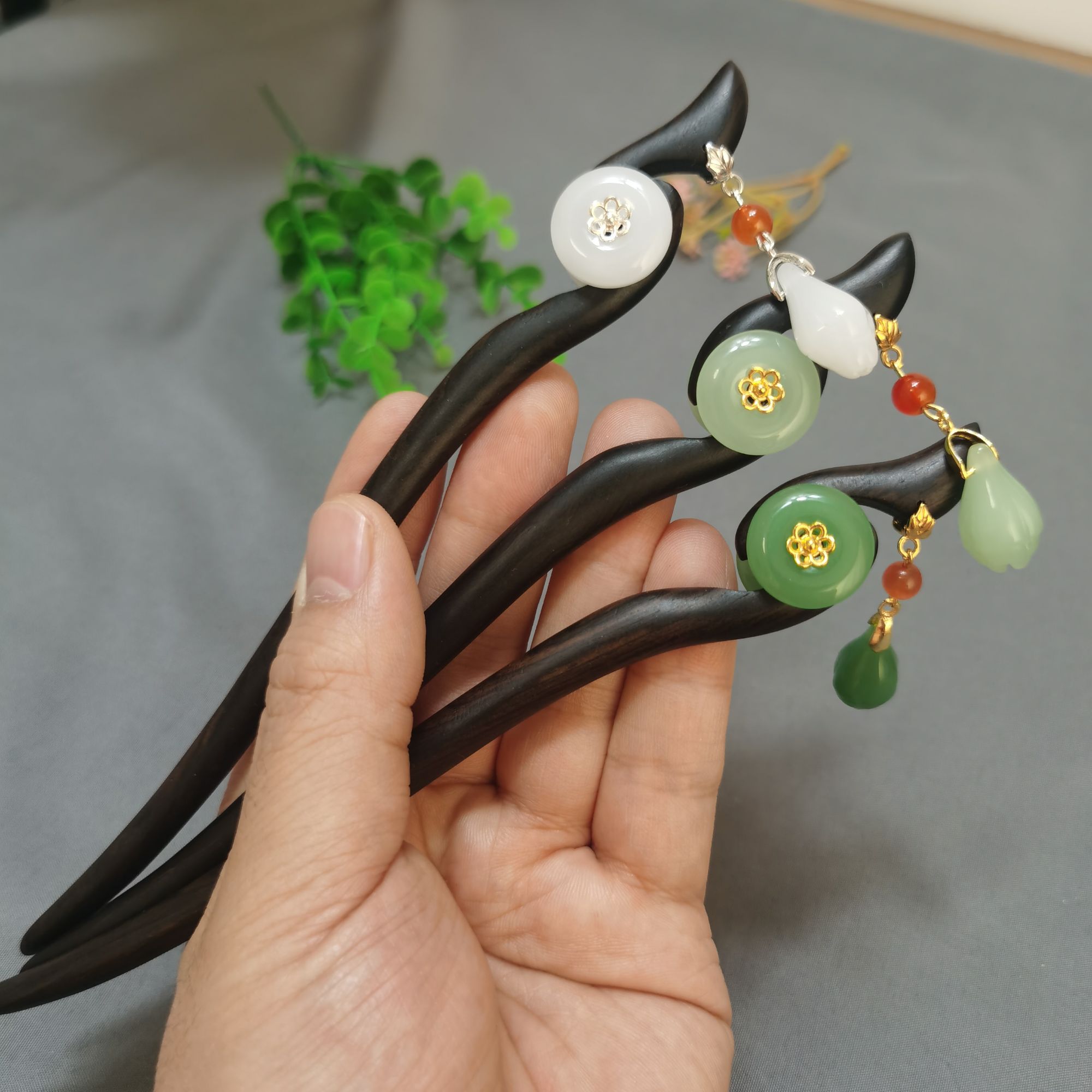 黑檀木发簪琉璃新中式发钗盘发簪古典气质手工发饰头饰盘发簪简约