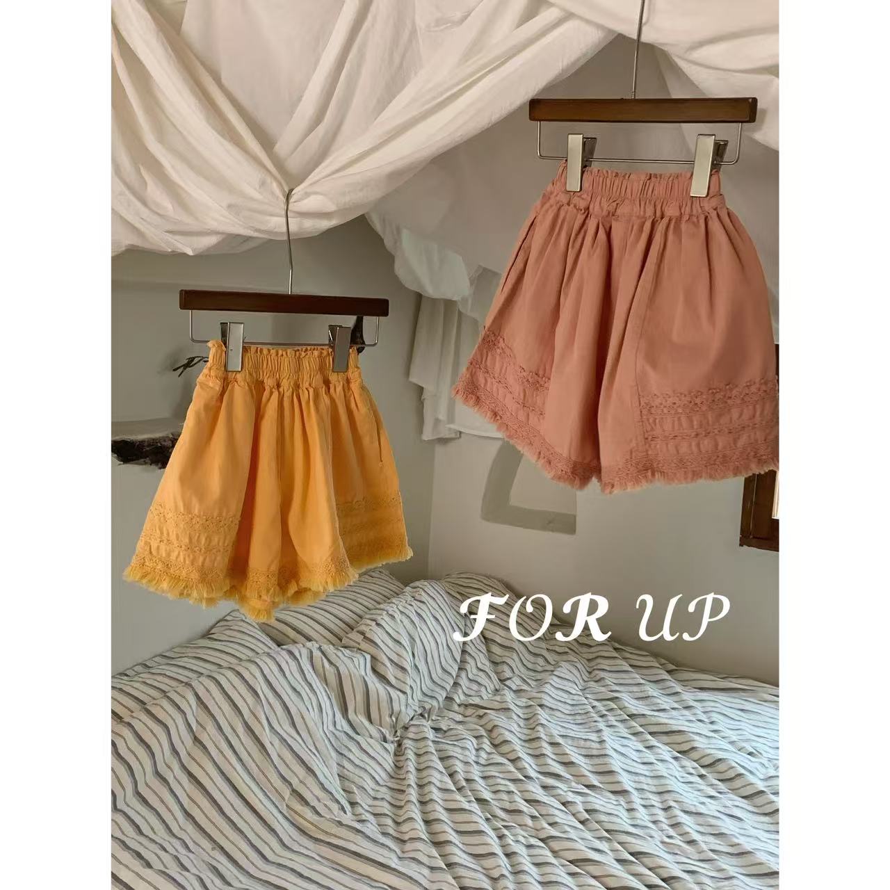 【现货】252-FU-85073多色[FOR UP]法式维娅流苏花边拼接阔腿裙裤