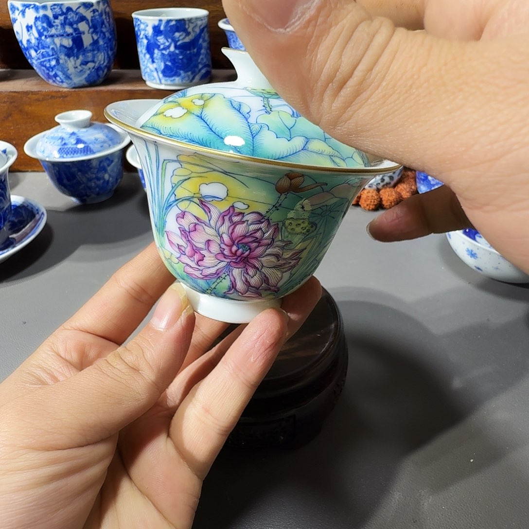 蓝***～泥塑盖碗手工手绘