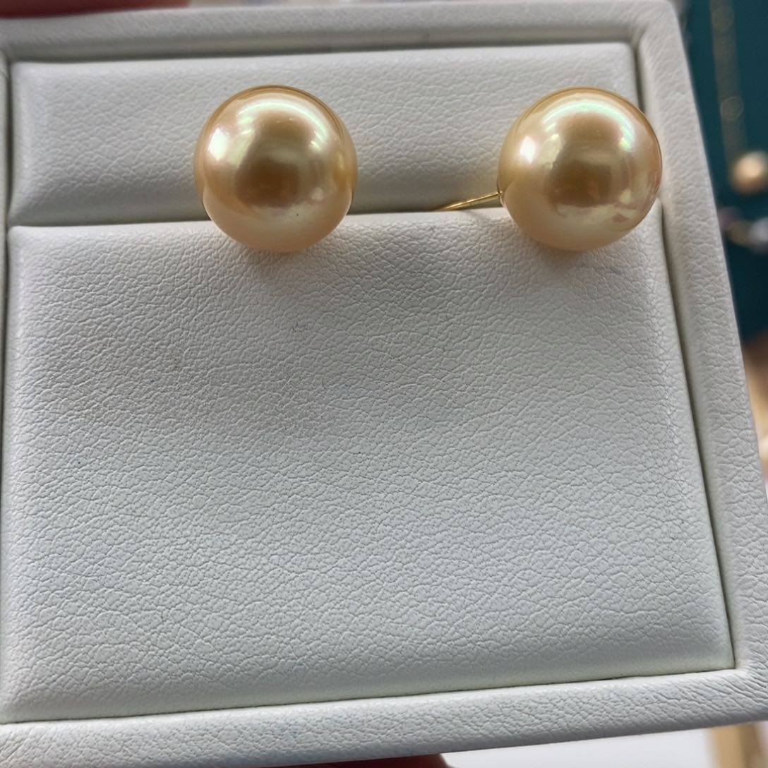 海水珍珠耳饰18K金镶嵌12-13m m