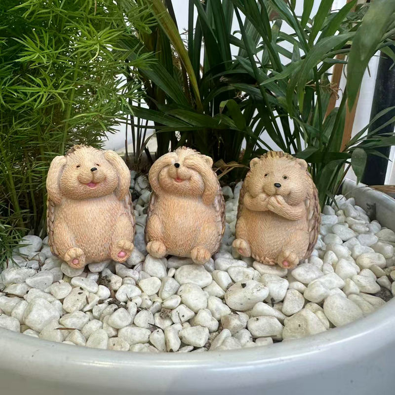 达人可爱三只刺猬树脂摆件
