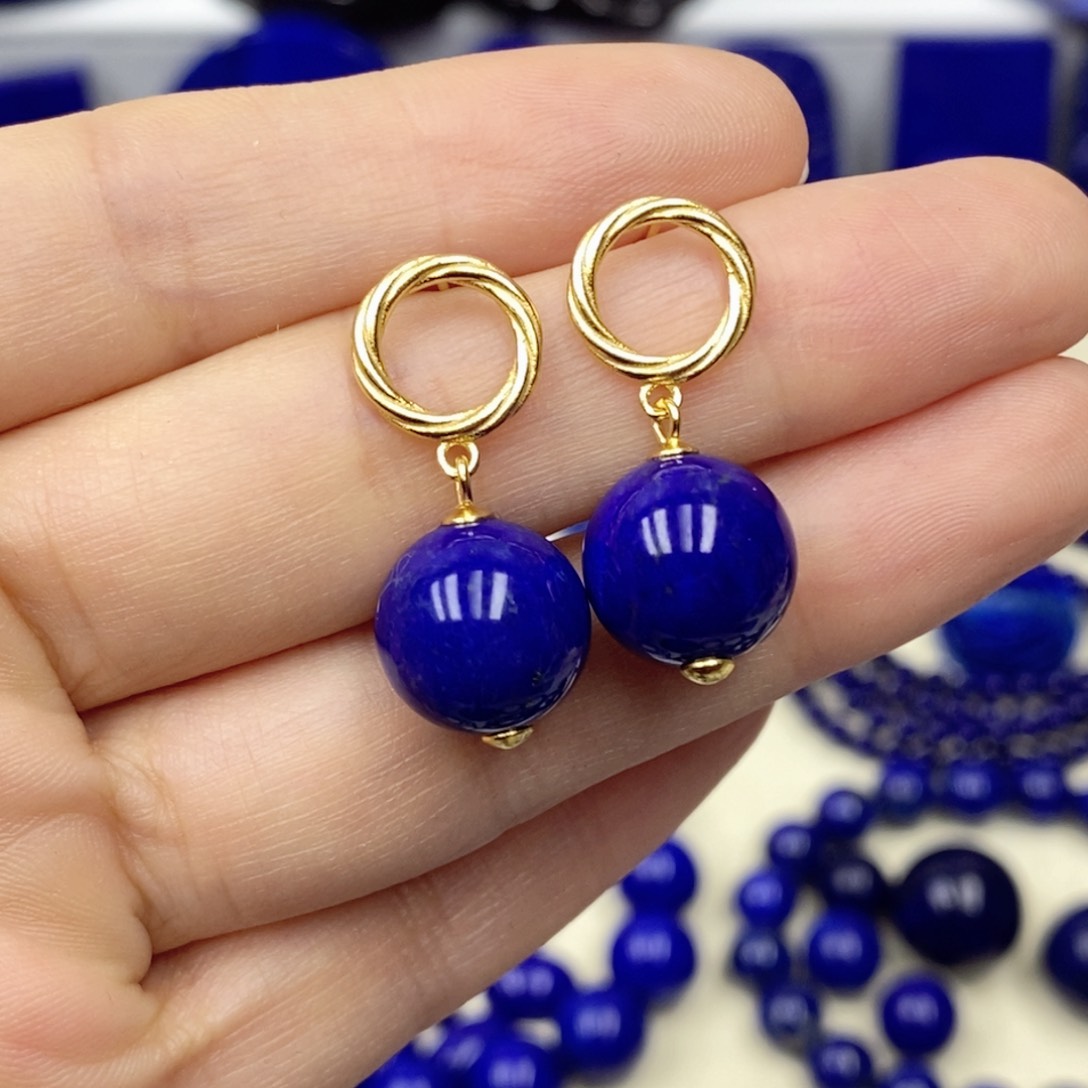 青金石耳饰银S925镀金镶嵌