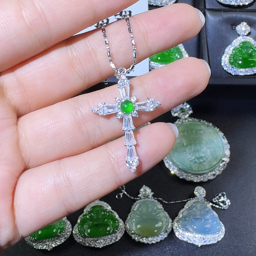 翡翠吊坠(不含链)银S925镶嵌十