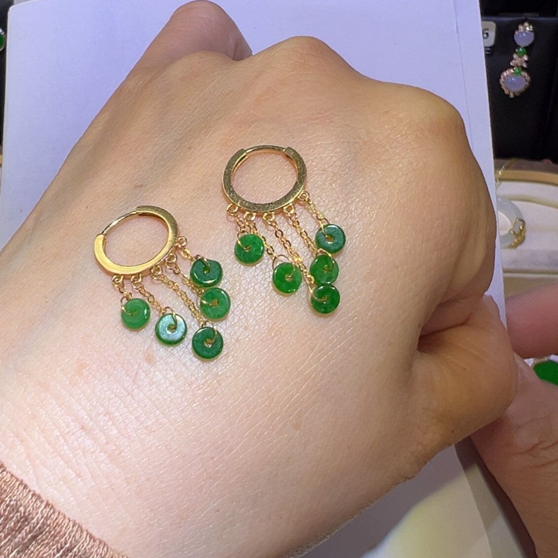 翡翠颈饰18K金镶嵌耳环