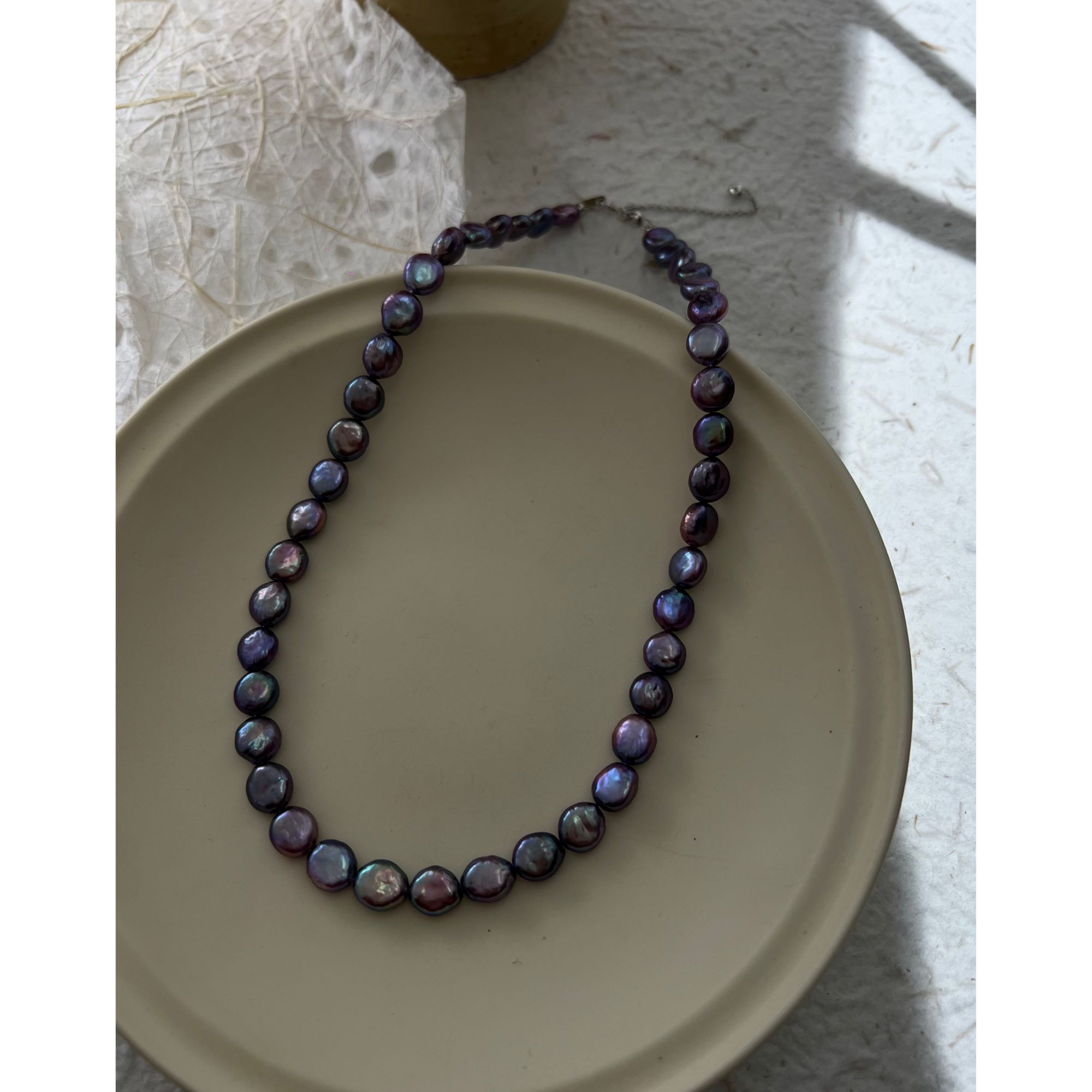 JUNMU天然怪紫色纽扣算盘珍珠项链气质锁骨链颈链多样性发货发一