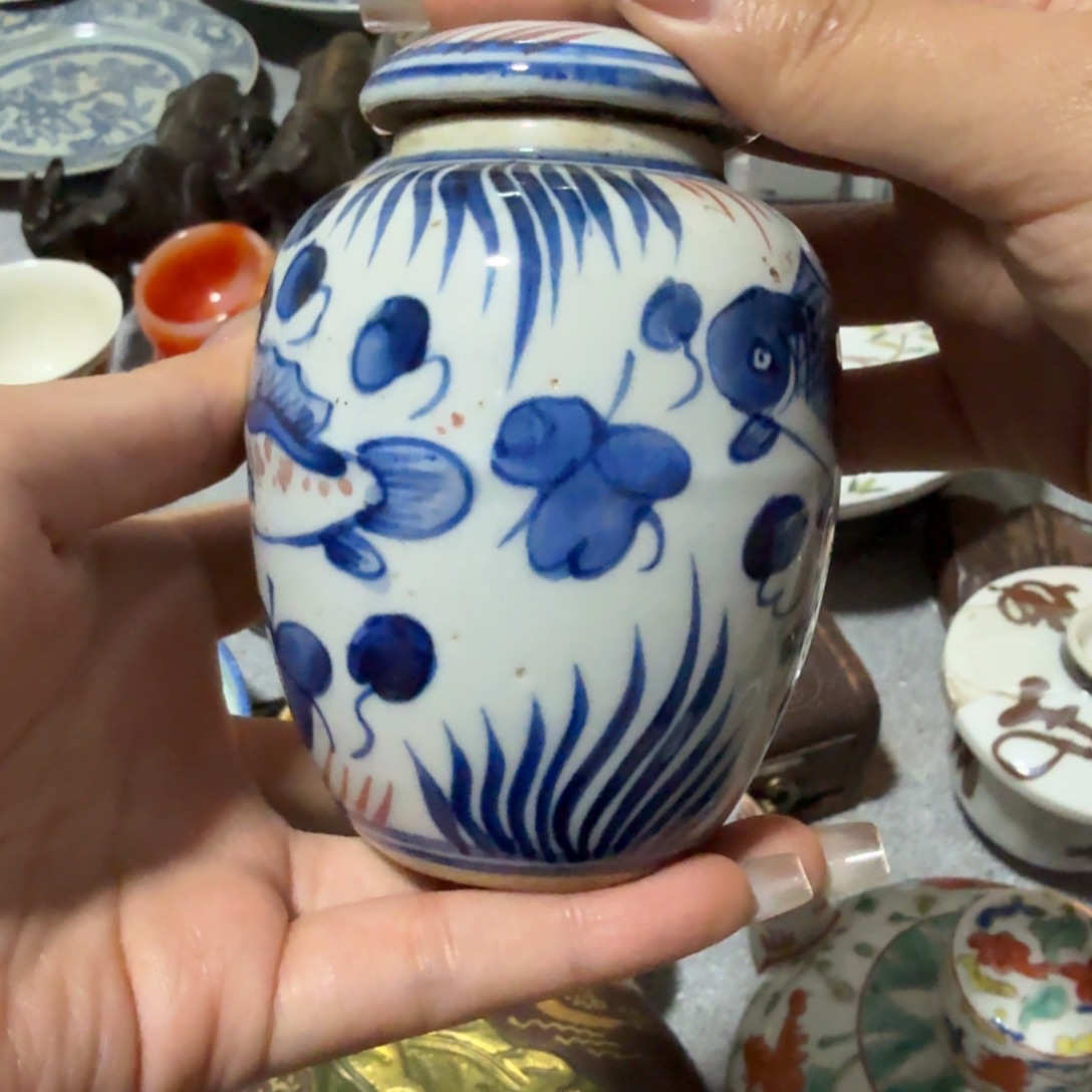 .***.琉璃手工艺品纯手绘青花小罐子完整