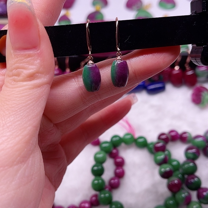 红宝石耳钩银S925镶嵌