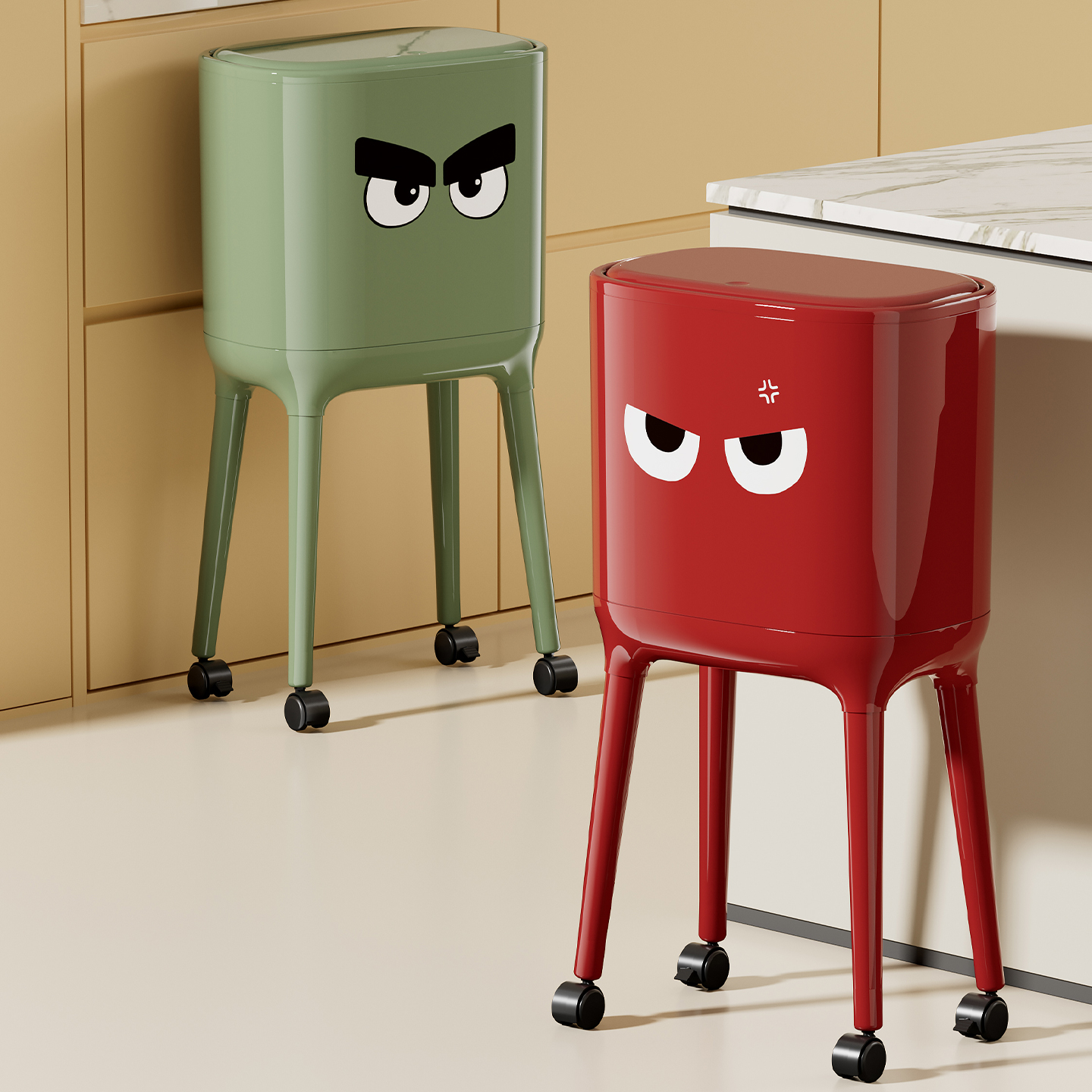 橱明星厨房垃圾桶家用2025新款高颜值带盖可移动大容量免弯垃圾桶