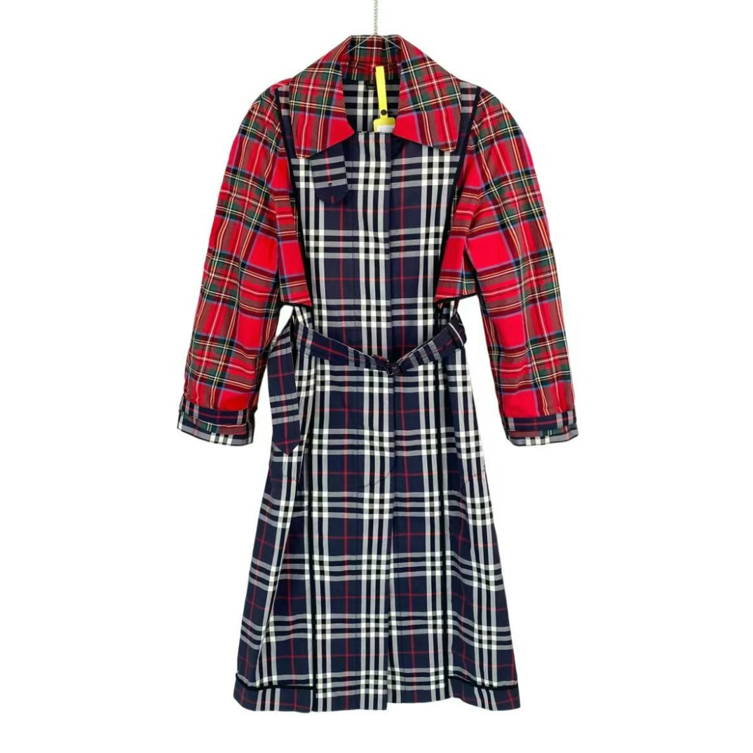 99新 BURBERRY/博柏利 红蓝格纹腰带款风衣 /UK6码/A04328