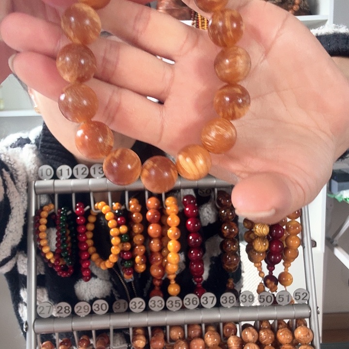 松木原生态琥珀木手串1.5男款暴透