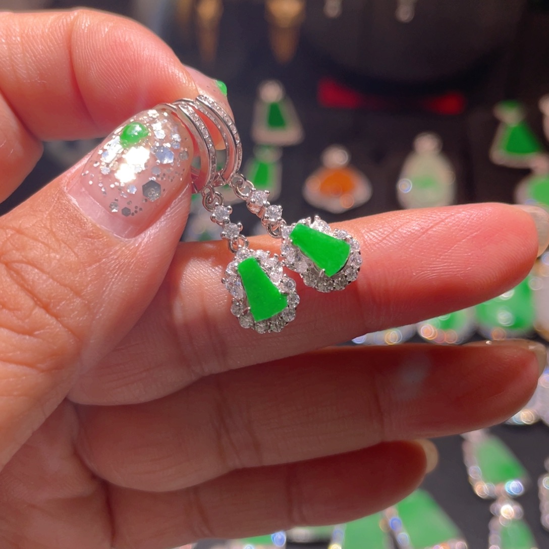 翡翠银S925镶嵌耳饰精品