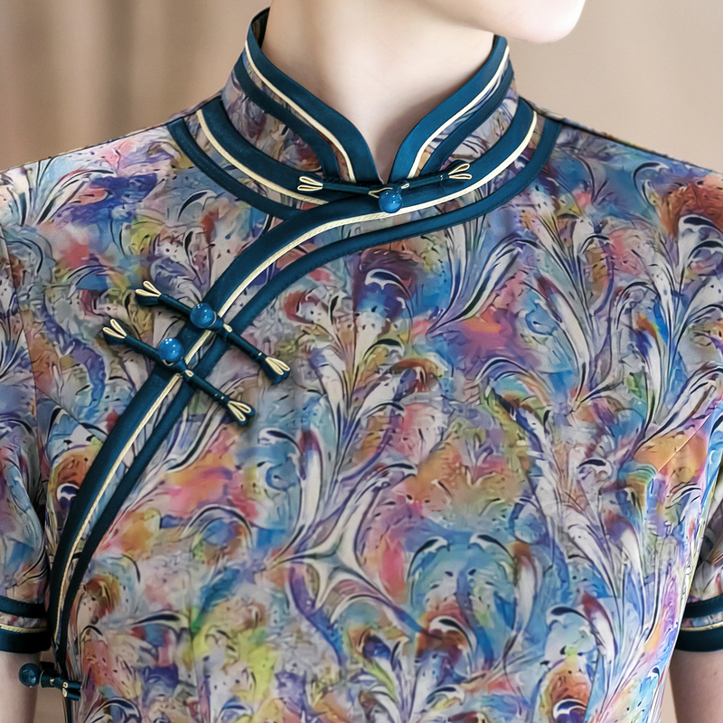 白幼秀新款2025复古时尚优雅中式立领港风款旗袍中国风旗袍5623