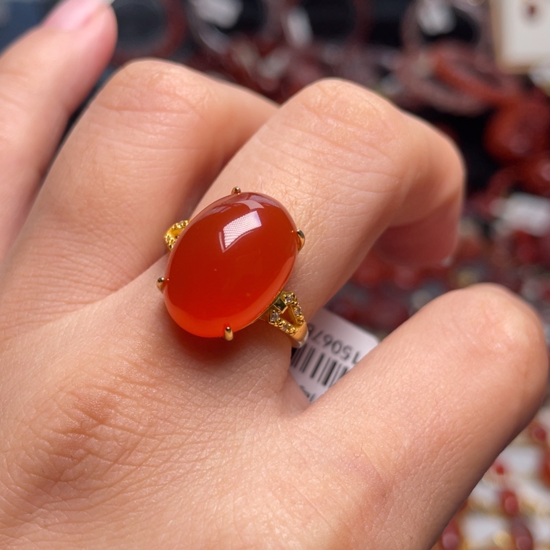 南红玛瑙银S925镶嵌冰红戒指