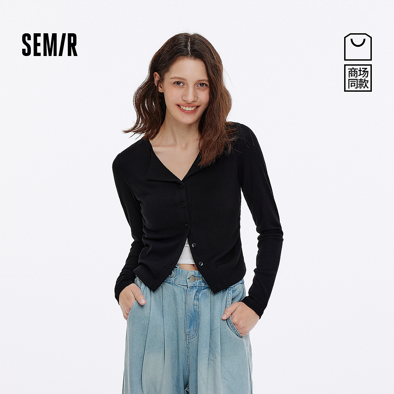 【商场同款】森马长袖T恤女短款显瘦小心机秋季2025新款翻领开衫
