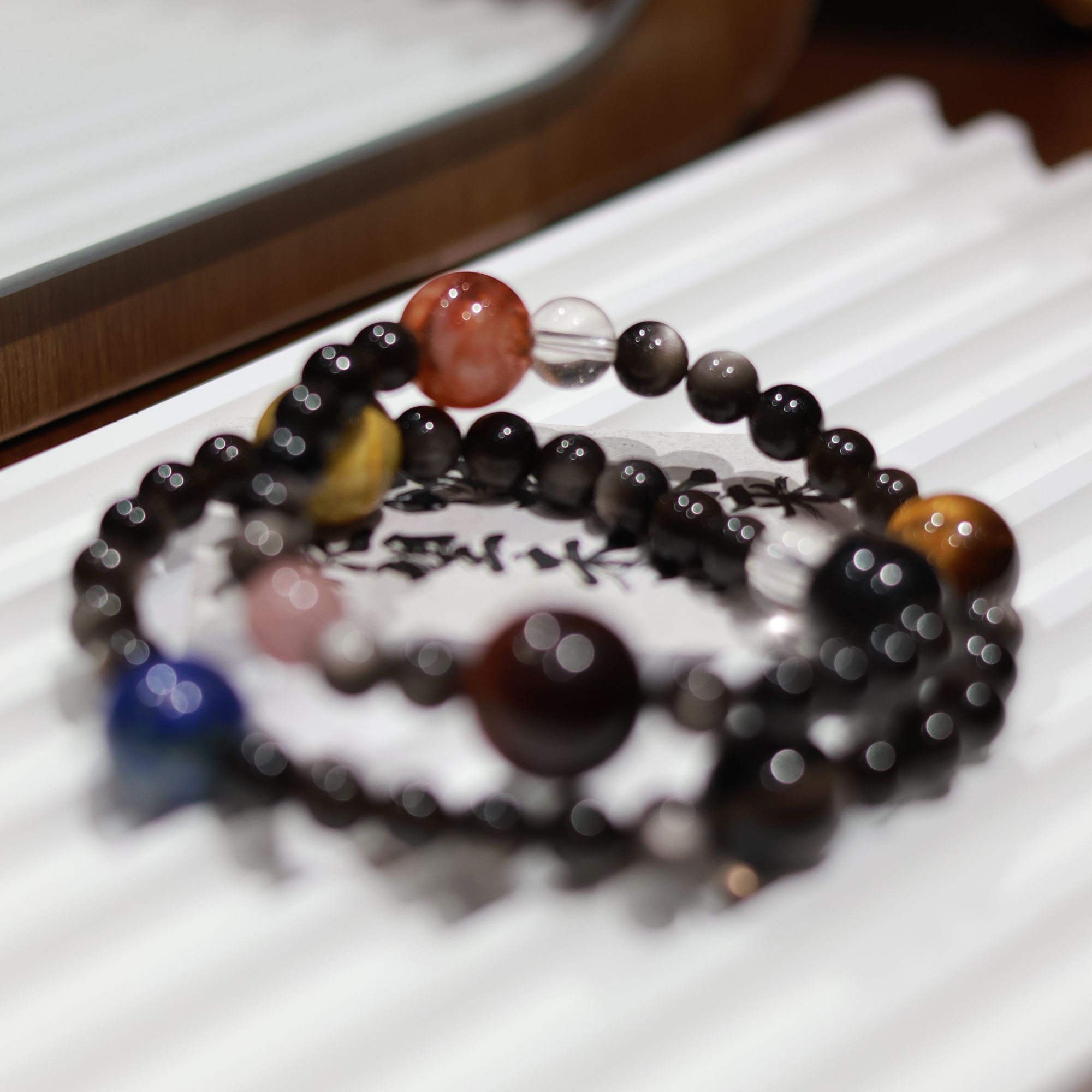 【曜石星河】高贵暗夜黑天然彩色虎眼石多圈设计感手链手串