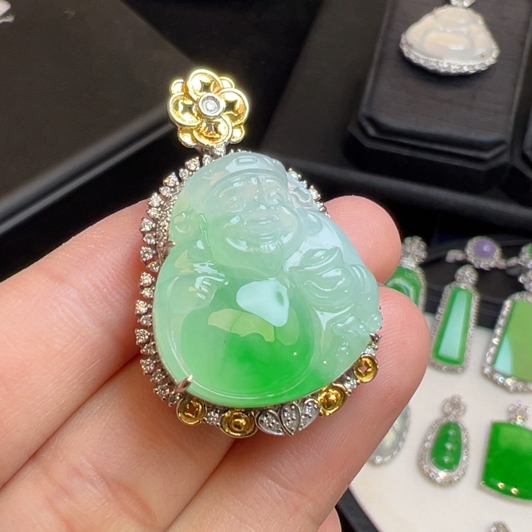 翡翠吊坠(不含链)18K金镶嵌收到货48小时鉴赏期