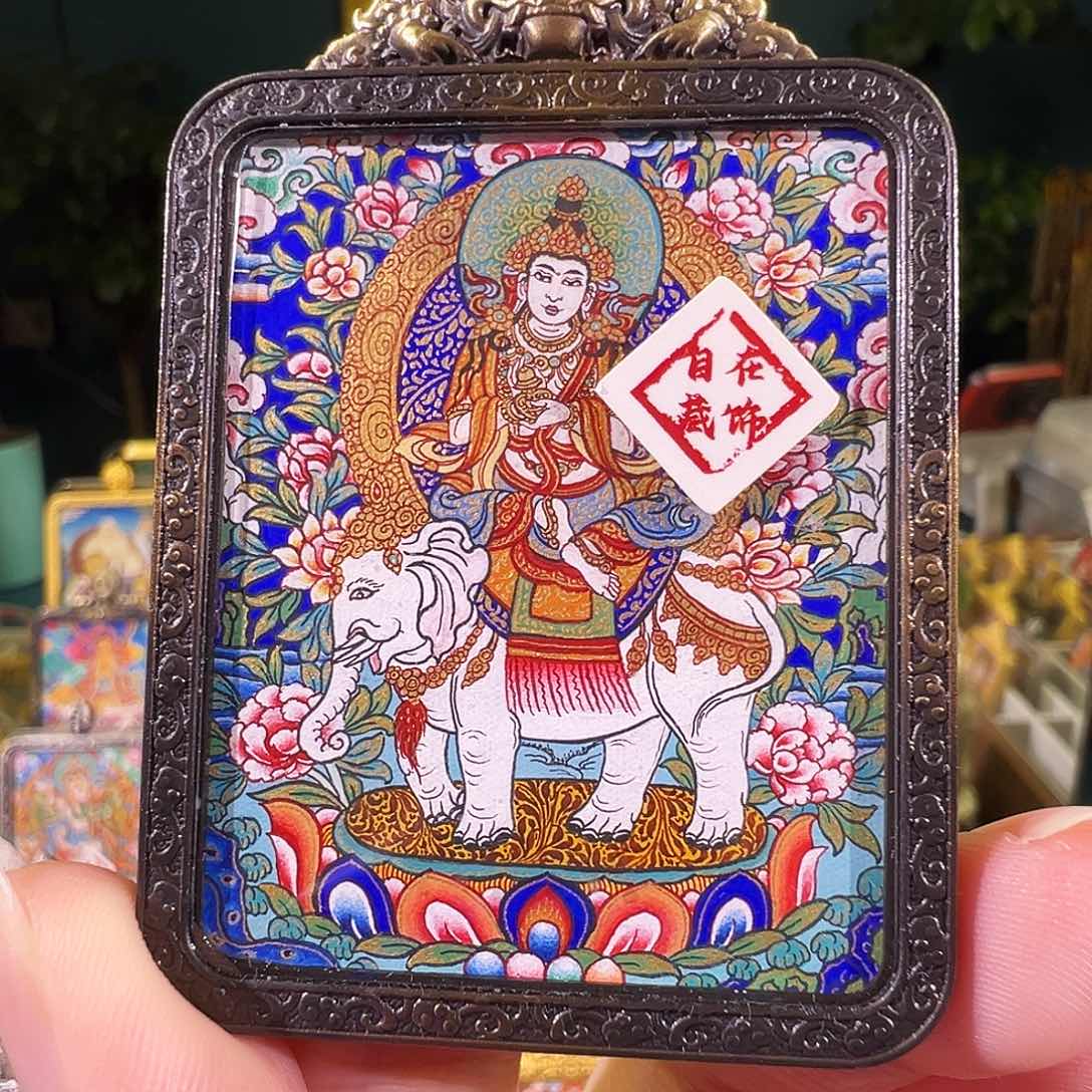 吊坠普贤热贡纯手绘唐卡