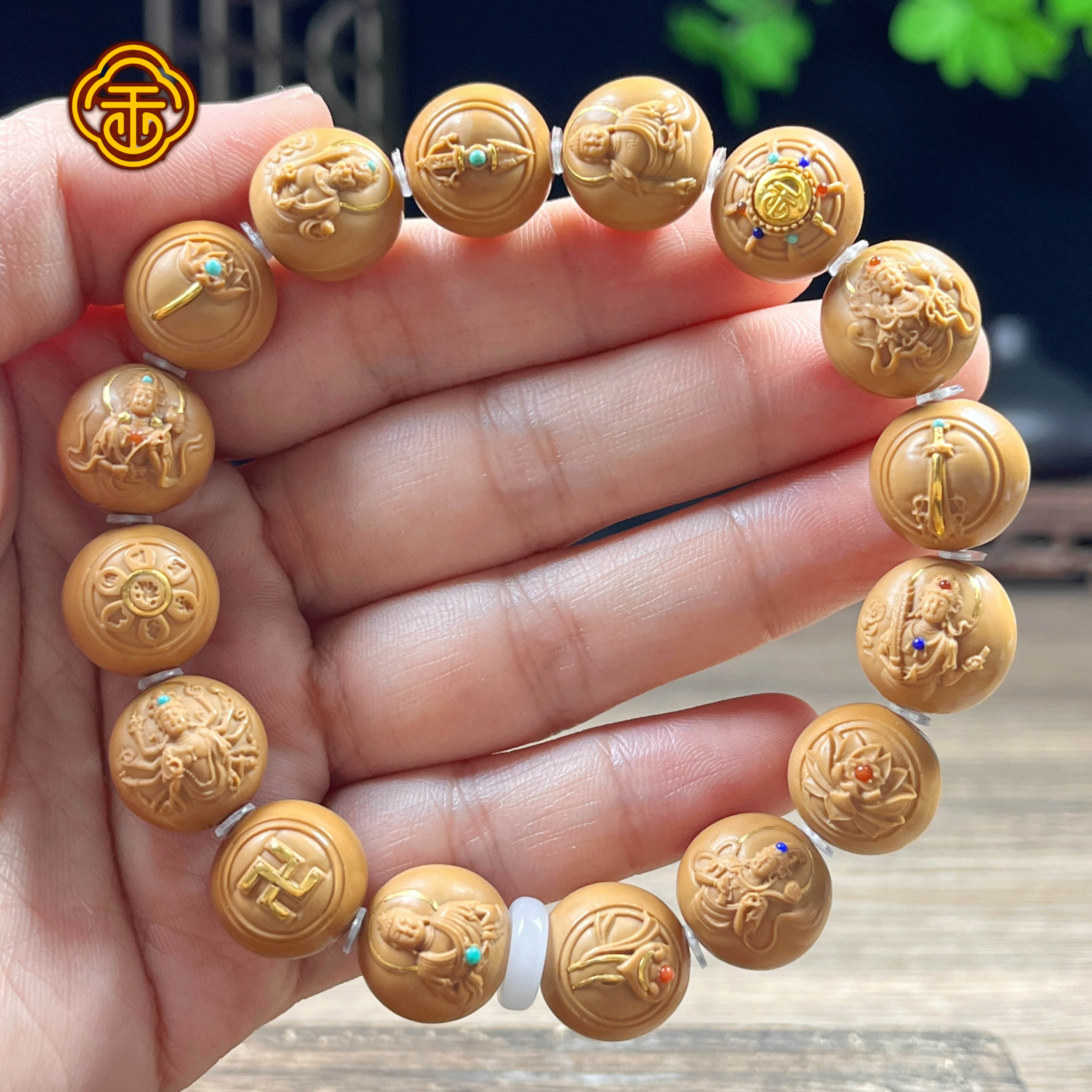 猴头核桃 1.4八大护法满镶嵌金+金标款 文玩手串A